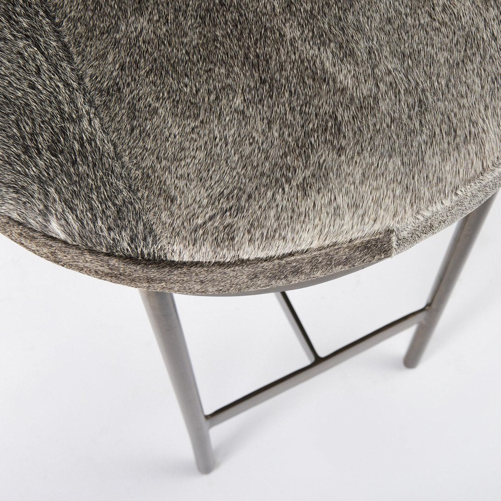 29" Gray And Gold Hair on Hide Leather And Iron Backless Counter Height Bar Chair HomeRoots