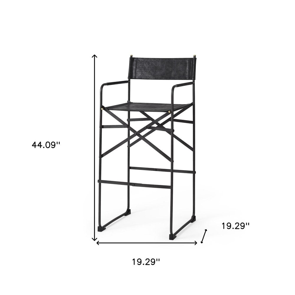 30" Black Leather And Metal Bar Height Bar Chair HomeRoots