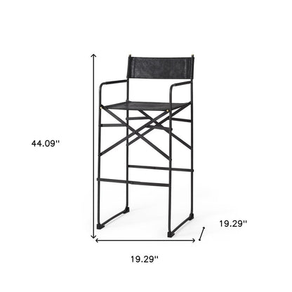 30" Black Leather And Metal Bar Height Bar Chair HomeRoots