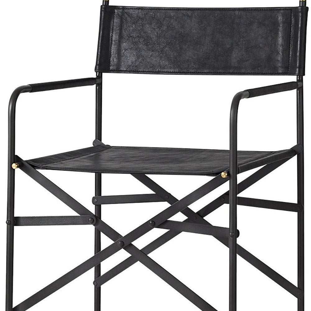 30" Black Leather And Metal Bar Height Bar Chair HomeRoots