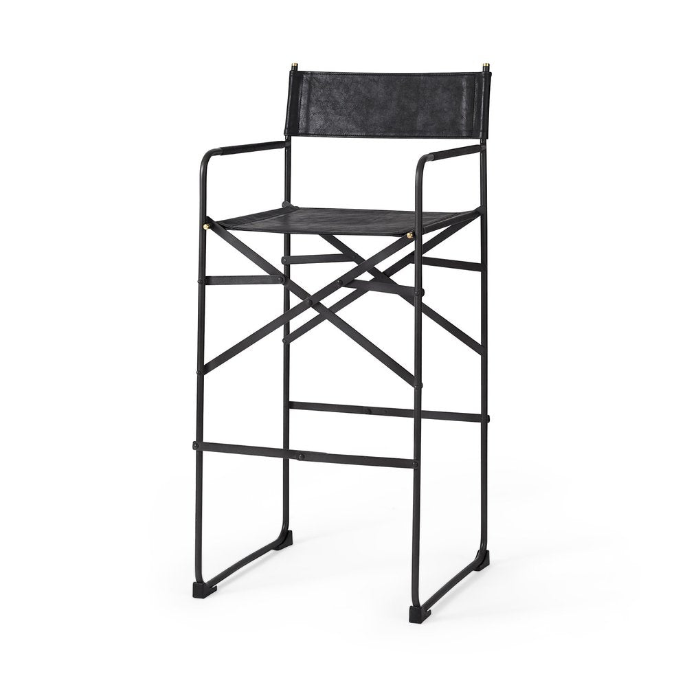 30" Black Leather And Metal Bar Height Bar Chair HomeRoots