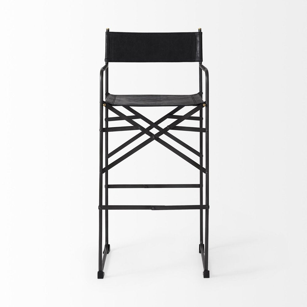 30" Black Leather And Metal Bar Height Bar Chair HomeRoots