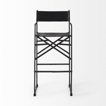 30" Black Leather And Metal Bar Height Bar Chair HomeRoots