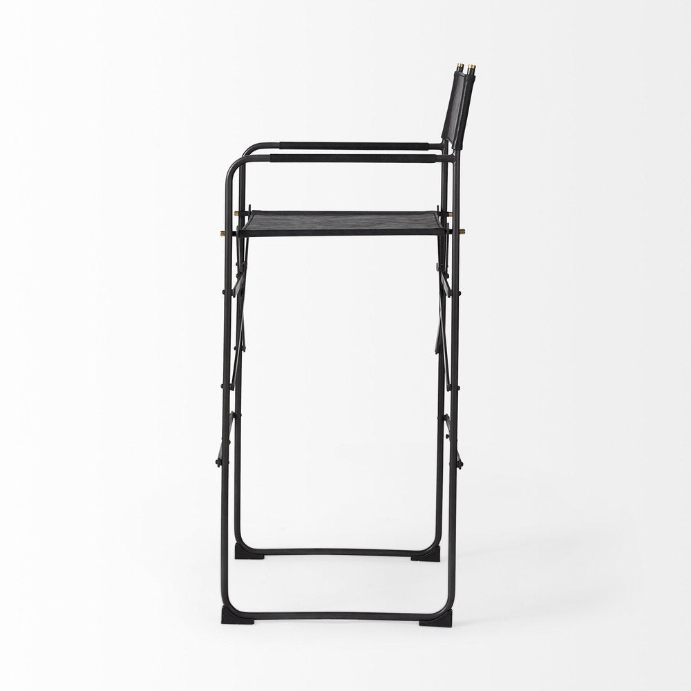 30" Black Leather And Metal Bar Height Bar Chair HomeRoots