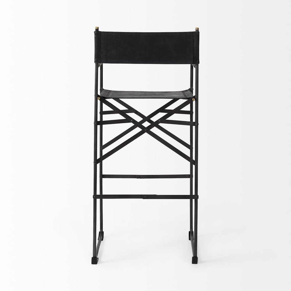 30" Black Leather And Metal Bar Height Bar Chair HomeRoots