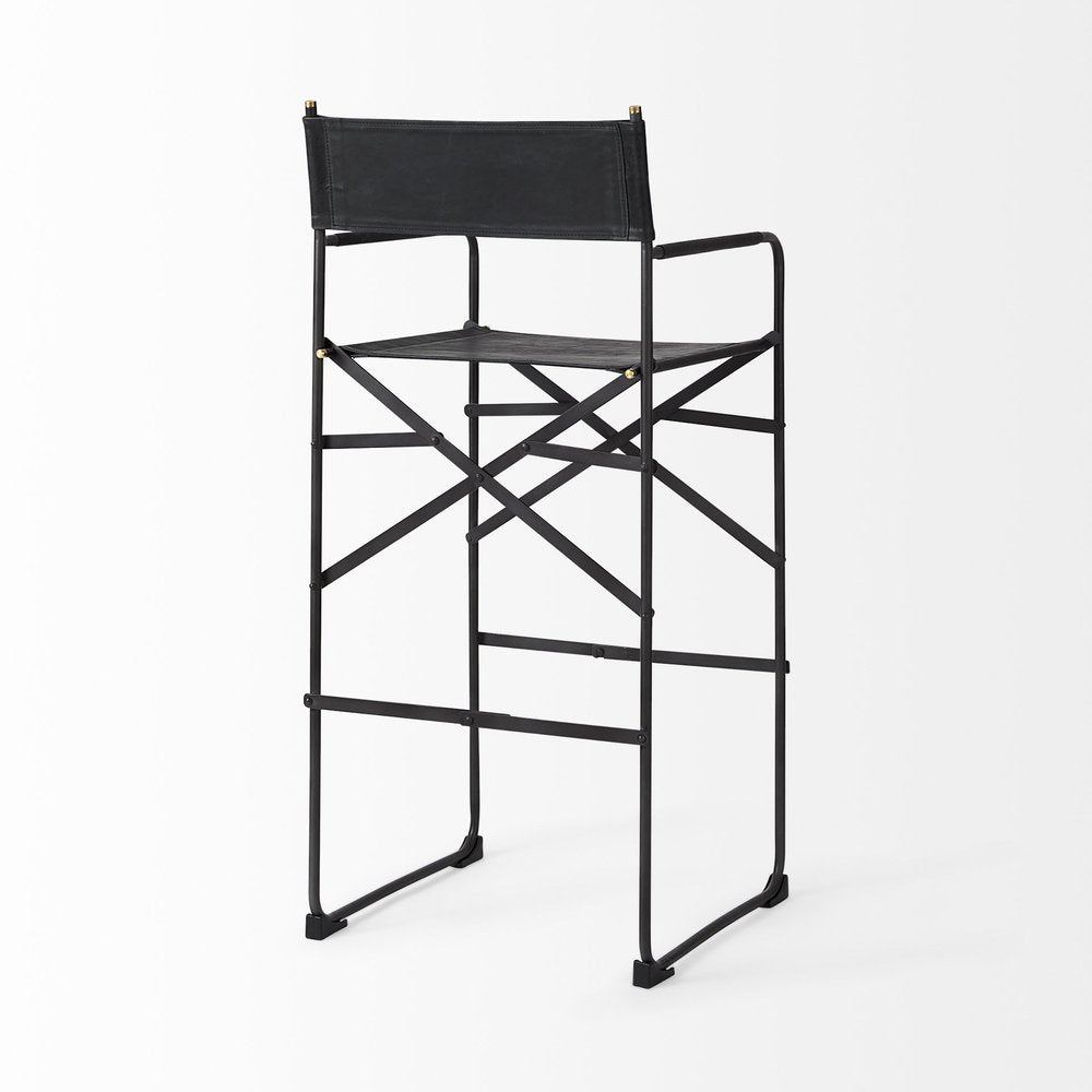 30" Black Leather And Metal Bar Height Bar Chair HomeRoots