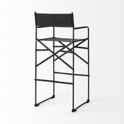 30" Black Leather And Metal Bar Height Bar Chair HomeRoots
