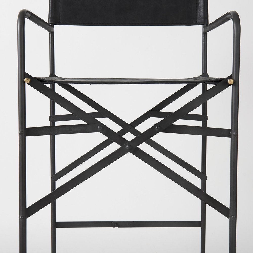 30" Black Leather And Metal Bar Height Bar Chair HomeRoots