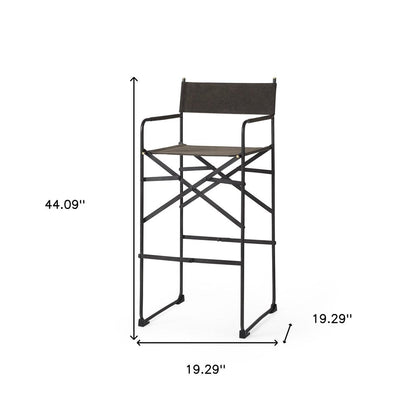 30" Brown And Black Leather And Metal Bar Chair HomeRoots