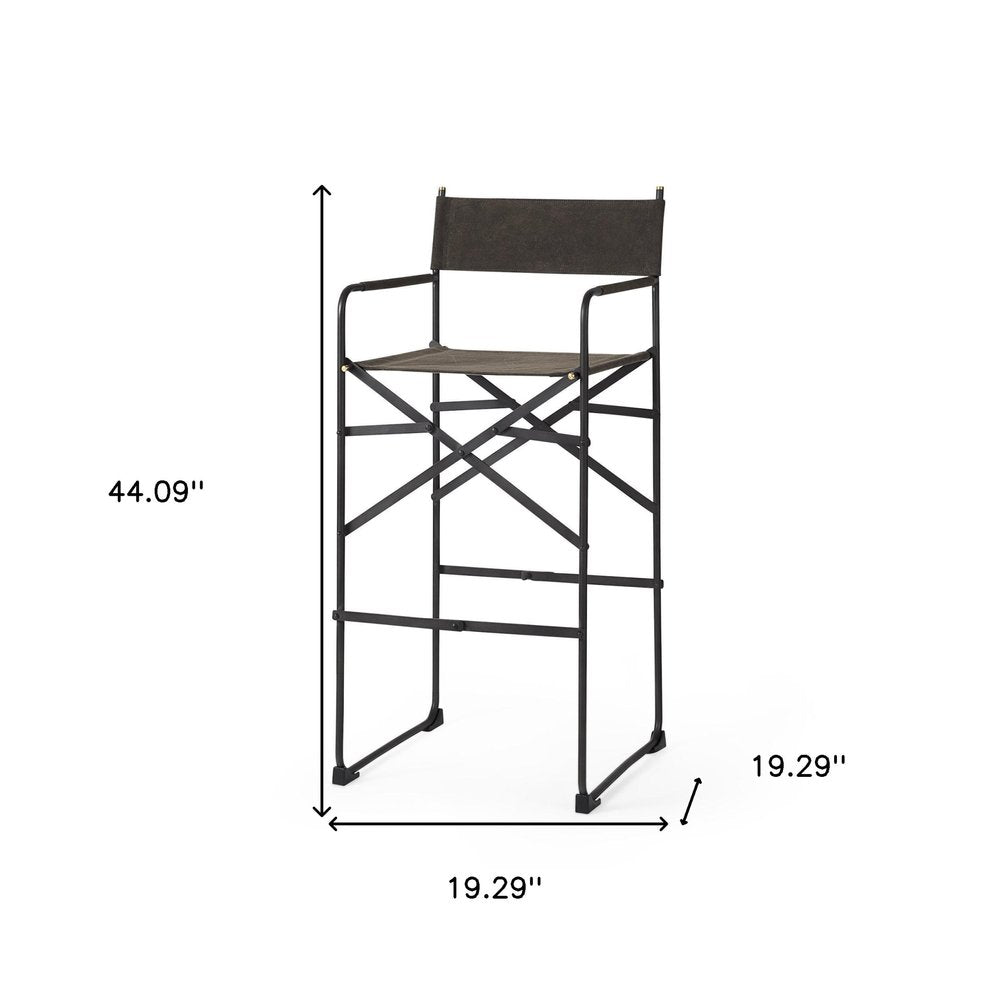 30" Brown And Black Leather And Metal Bar Chair — view 10