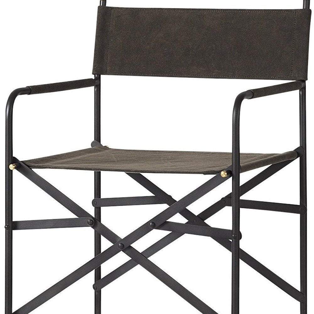 30" Brown And Black Leather And Metal Bar Chair — view 12