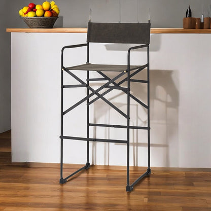 30" Brown And Black Leather And Metal Bar Chair HomeRoots