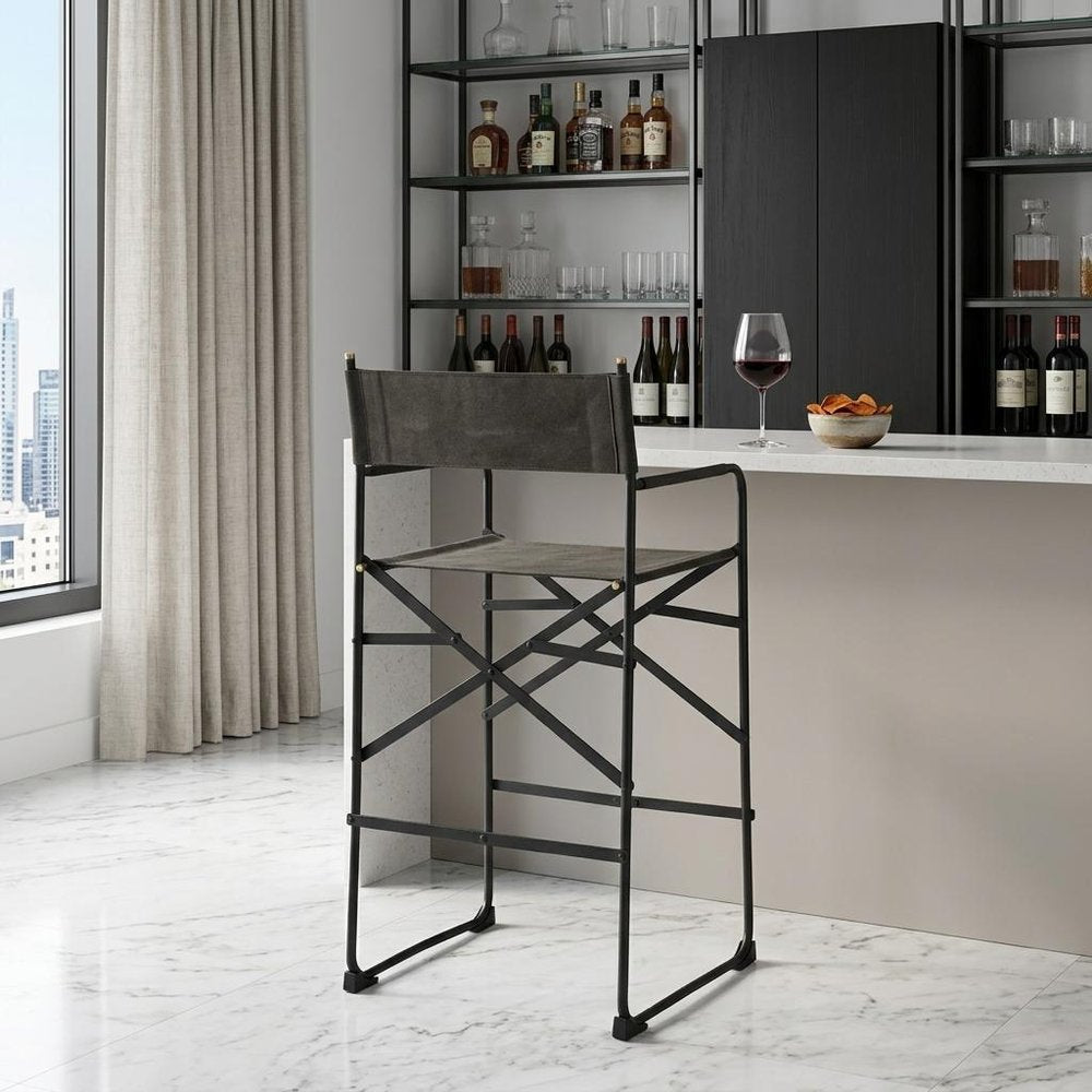 30" Brown And Black Leather And Metal Bar Chair HomeRoots