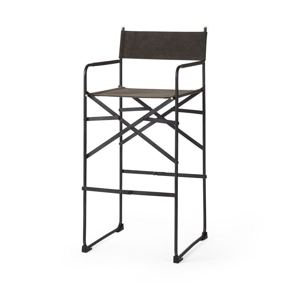 30" Brown And Black Leather And Metal Bar Chair — view 1
