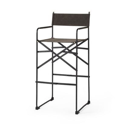 30" Brown And Black Leather And Metal Bar Chair