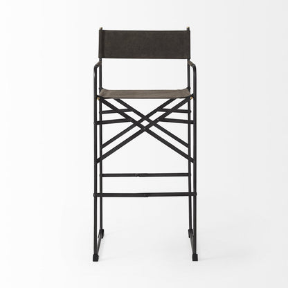 30" Brown And Black Leather And Metal Bar Chair