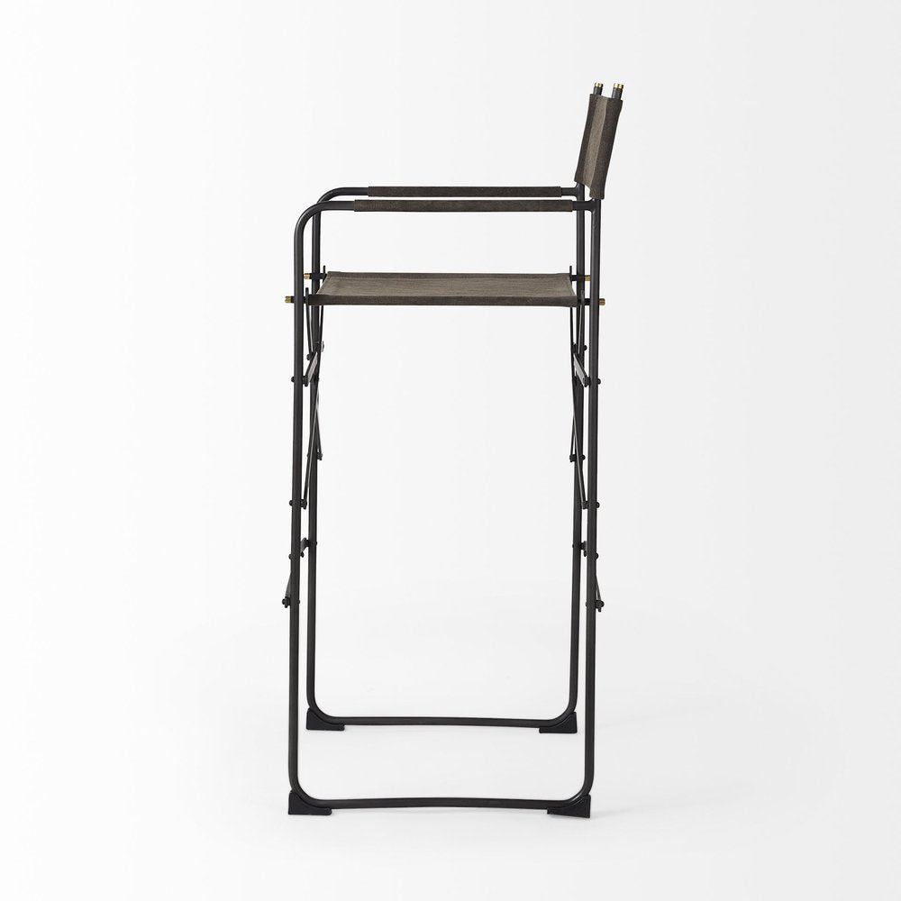 30" Brown And Black Leather And Metal Bar Chair — view 3