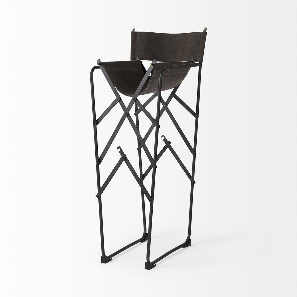 30" Brown And Black Leather And Metal Bar Chair — view 5