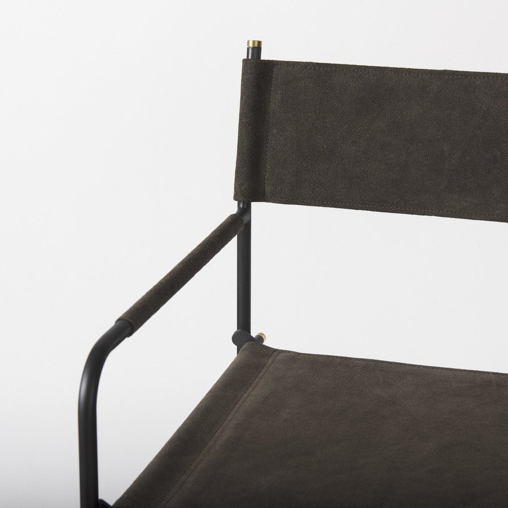30" Brown And Black Leather And Metal Bar Chair — view 6