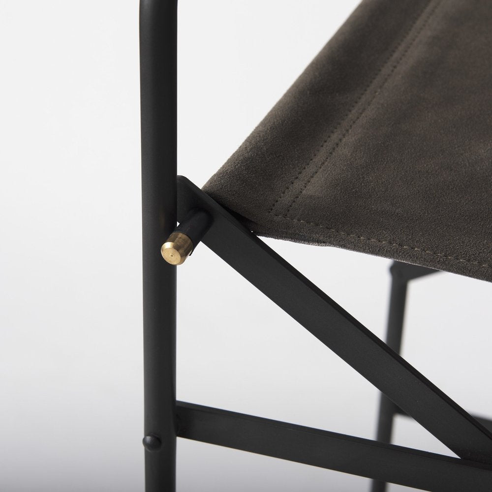 30" Brown And Black Leather And Metal Bar Chair — view 7