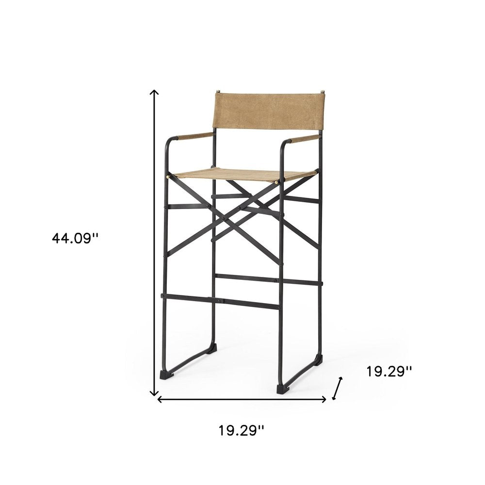 35" Brown And Black Leather And Iron Bar Chair — view 10