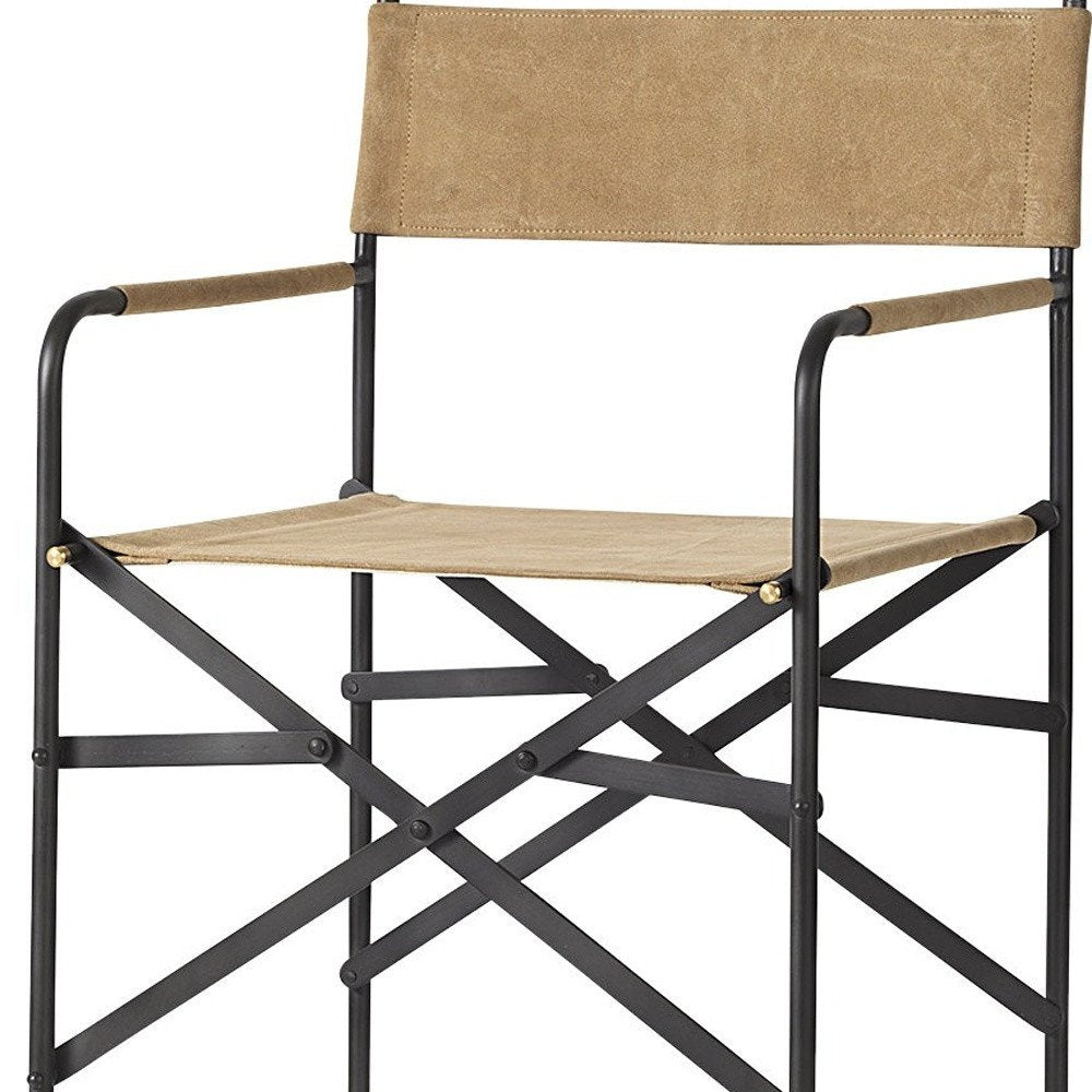 35" Brown And Black Leather And Iron Bar Chair HomeRoots