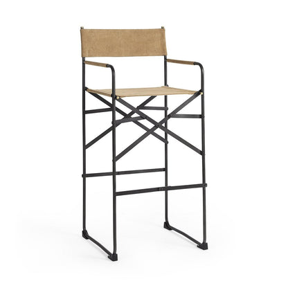 35" Brown And Black Leather And Iron Bar Chair HomeRoots