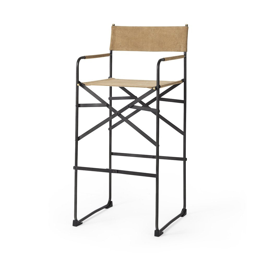 35" Brown And Black Leather And Iron Bar Chair — view 1