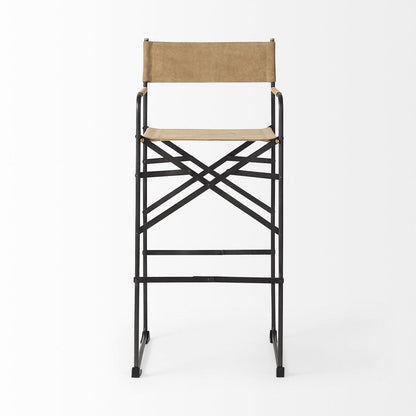 35" Brown And Black Leather And Iron Bar Chair HomeRoots