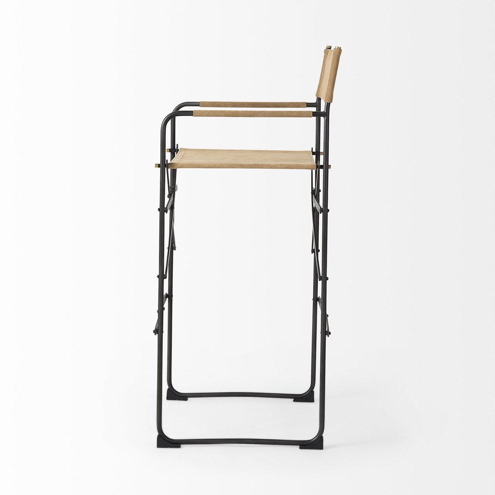 35" Brown And Black Leather And Iron Bar Chair — view 3