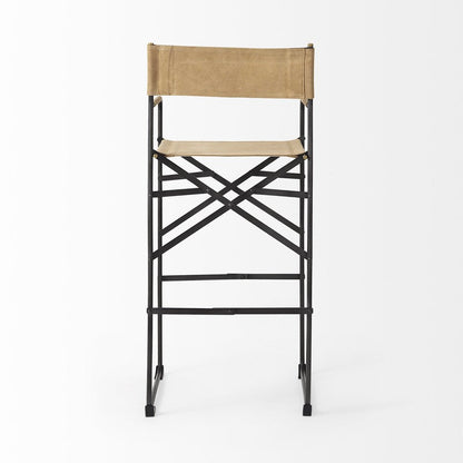 35" Brown And Black Leather And Iron Bar Chair HomeRoots