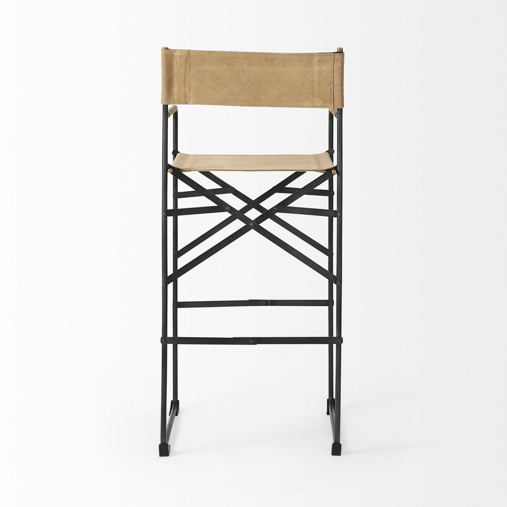 35" Brown And Black Leather And Iron Bar Chair — view 4