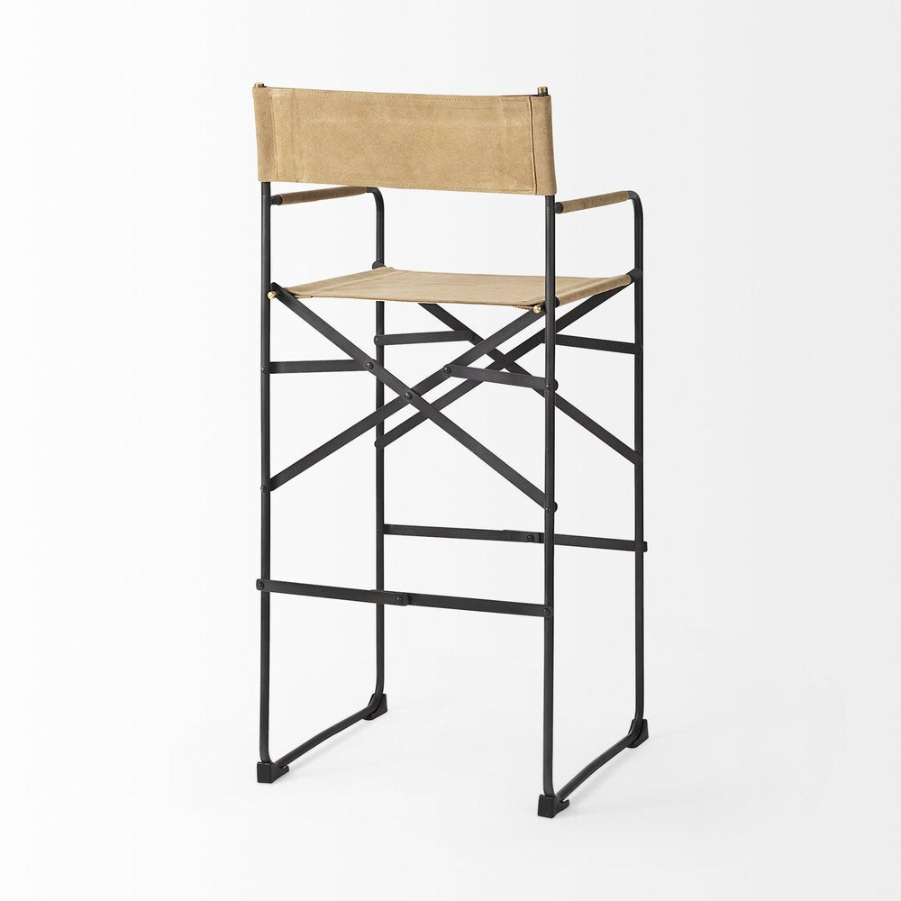 35" Brown And Black Leather And Iron Bar Chair — view 5
