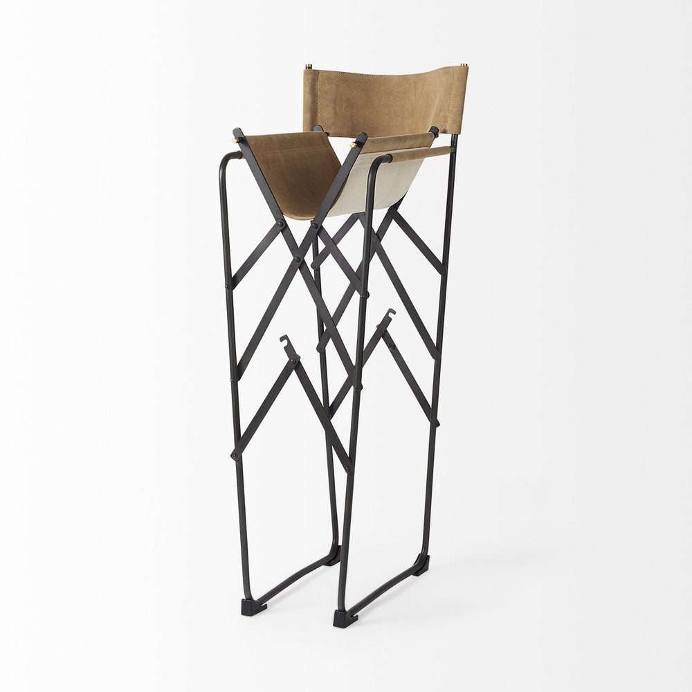 35" Brown And Black Leather And Iron Bar Chair HomeRoots