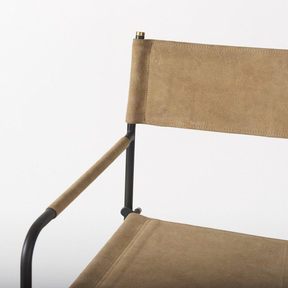 35" Brown And Black Leather And Iron Bar Chair — view 7