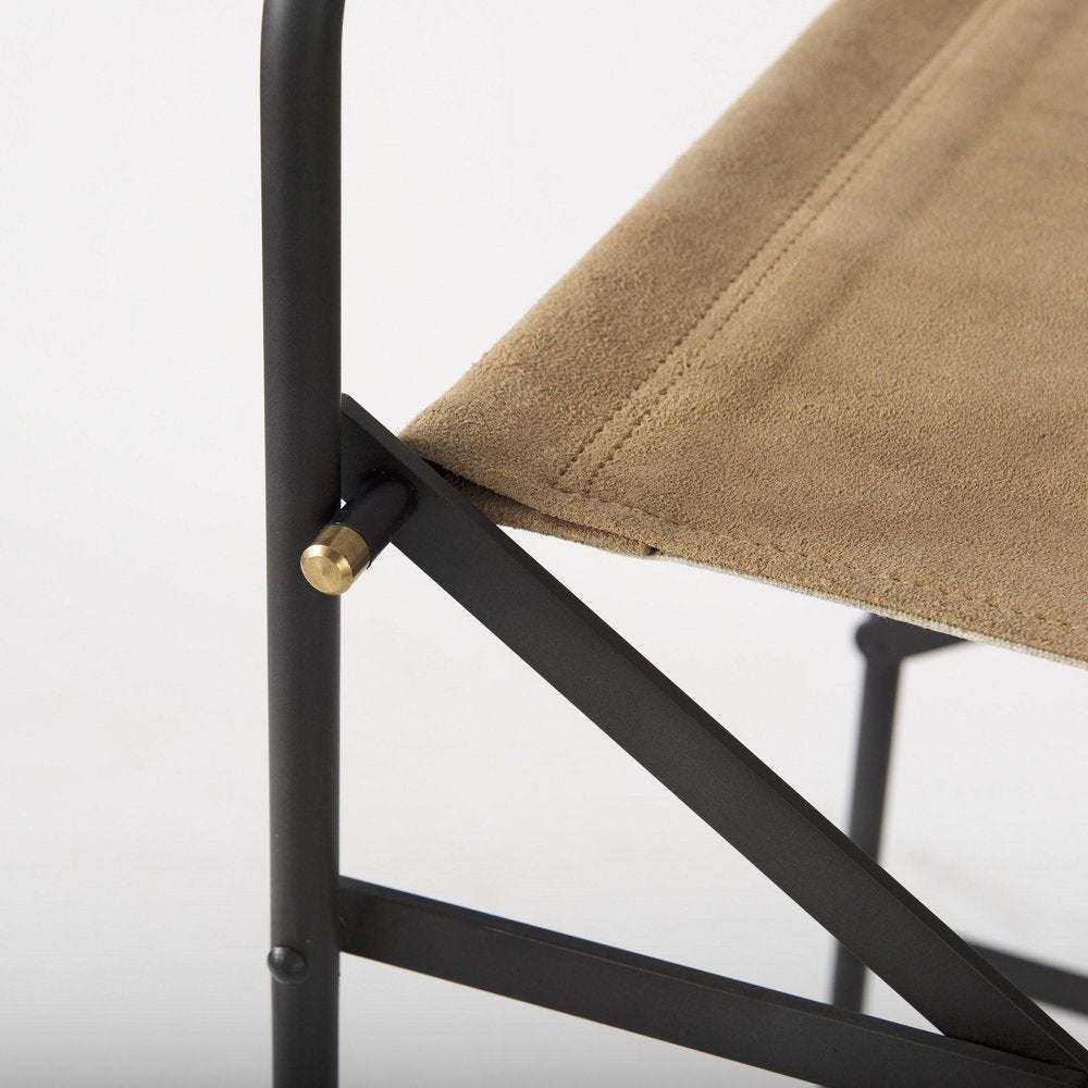 35" Brown And Black Leather And Iron Bar Chair — view 8