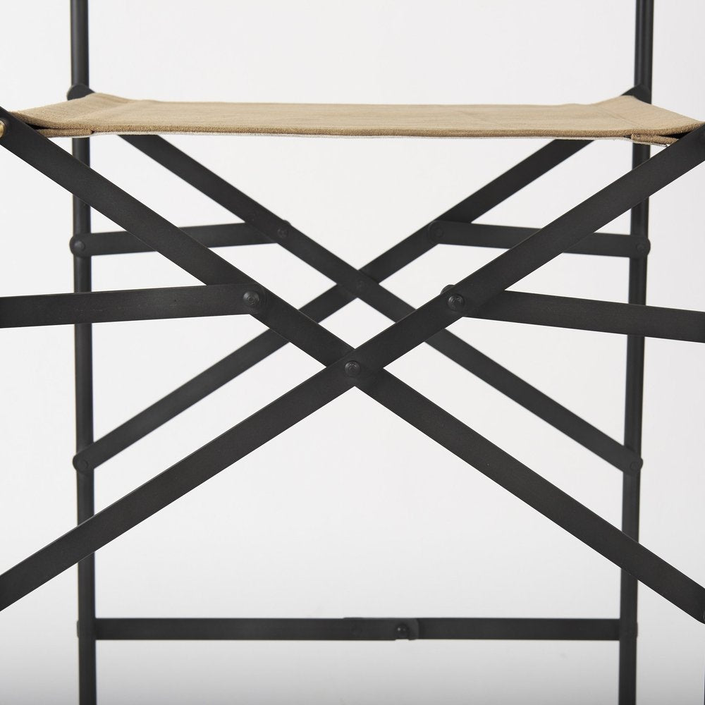 35" Brown And Black Leather And Iron Bar Chair — view 9