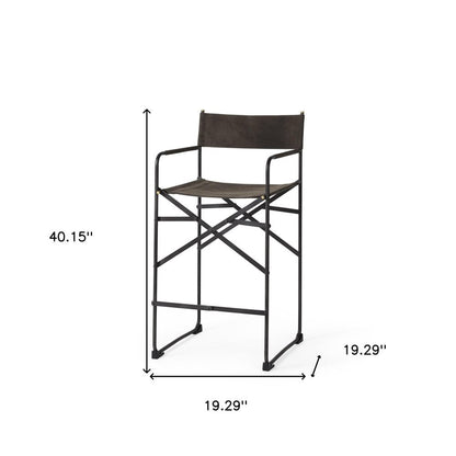 26" Brown And Black Leather And Metal Bar Chair HomeRoots