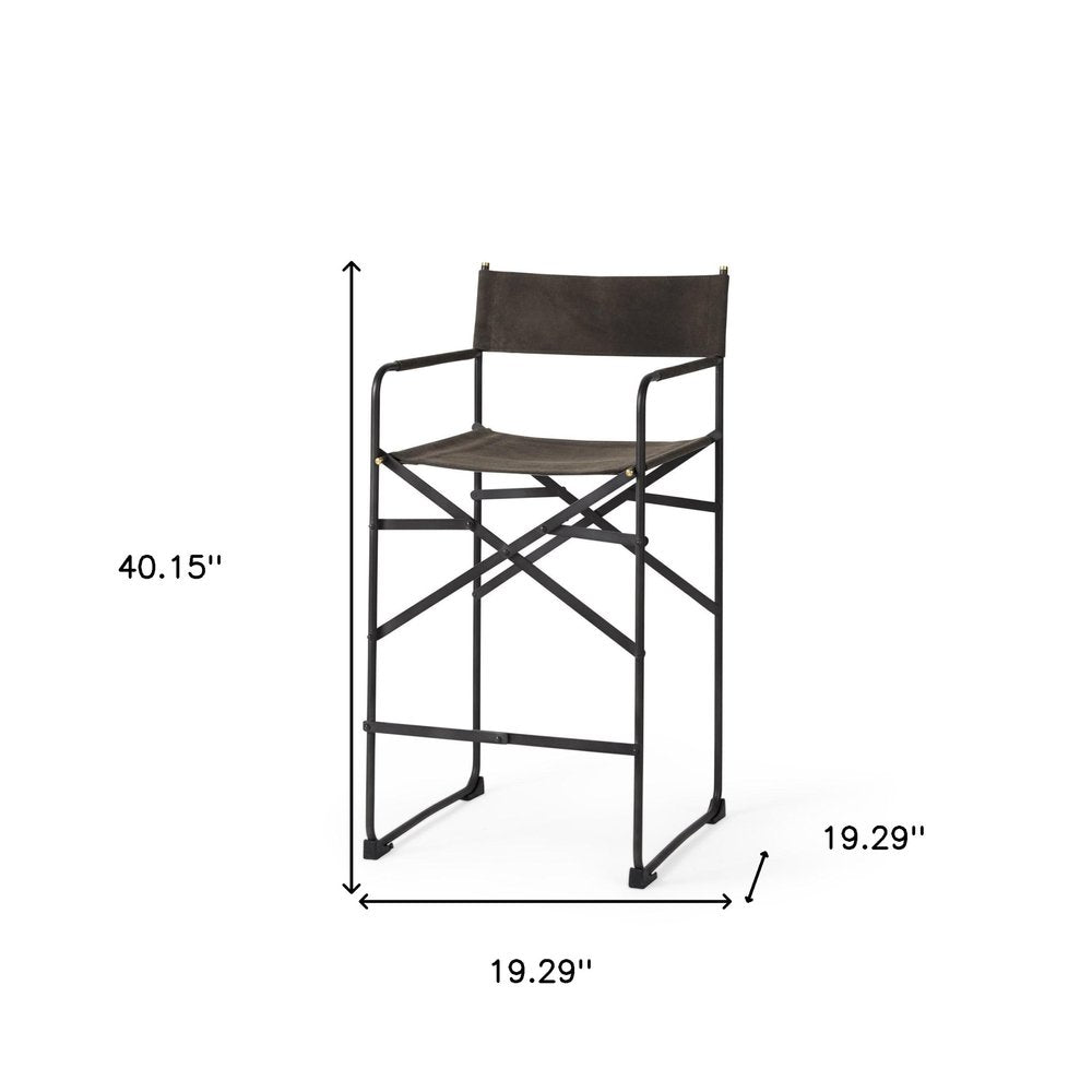 26" Brown And Black Leather And Metal Bar Chair — view 10