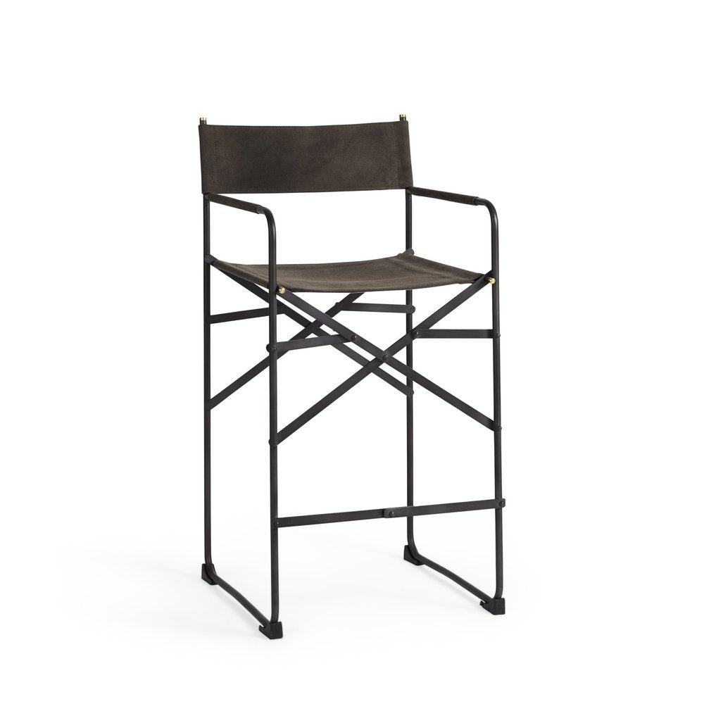 26" Brown And Black Leather And Metal Bar Chair — view 12