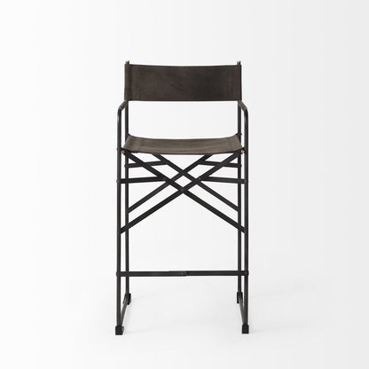 26" Brown And Black Leather And Metal Bar Chair HomeRoots