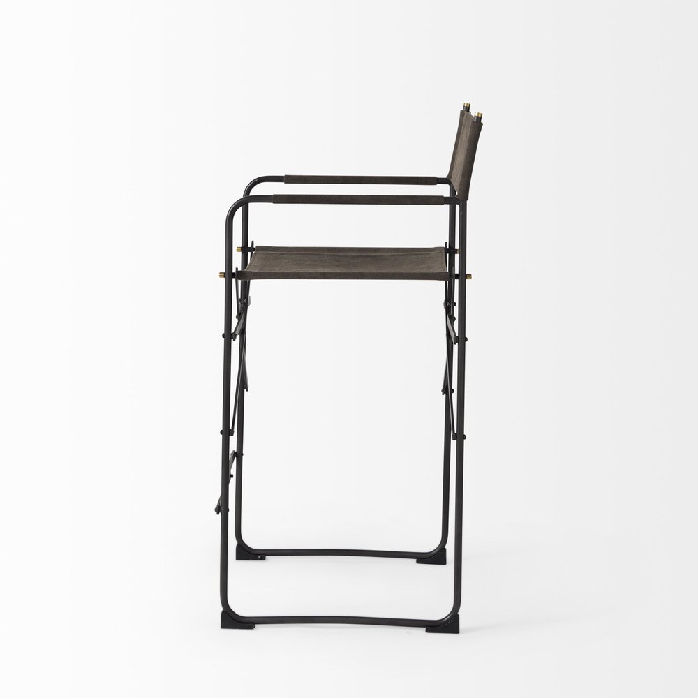 26" Brown And Black Leather And Metal Bar Chair — view 3