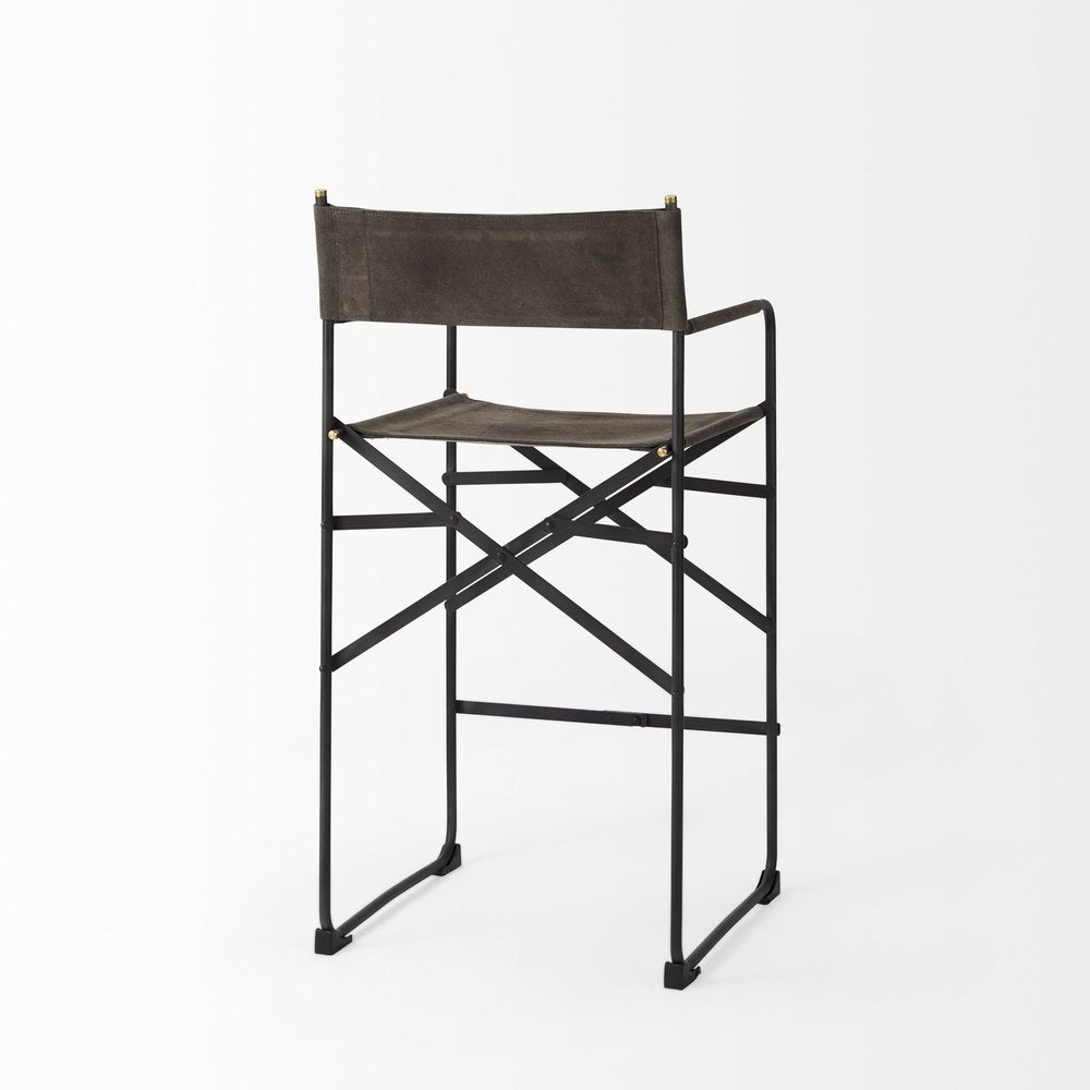 26" Brown And Black Leather And Metal Bar Chair HomeRoots
