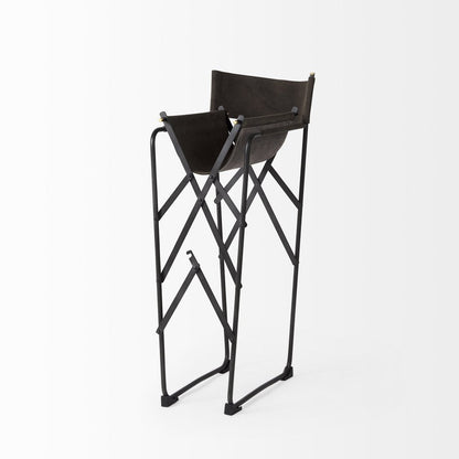 26" Brown And Black Leather And Metal Bar Chair HomeRoots