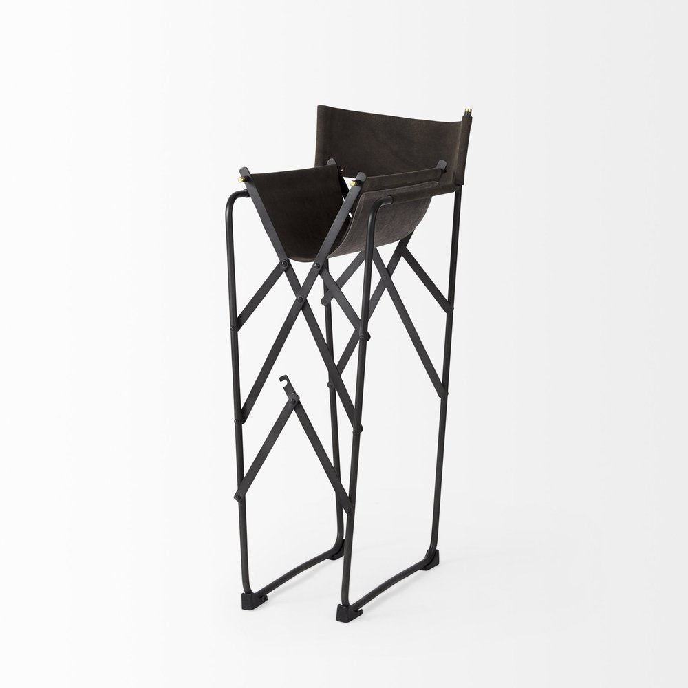 26" Brown And Black Leather And Metal Bar Chair — view 5