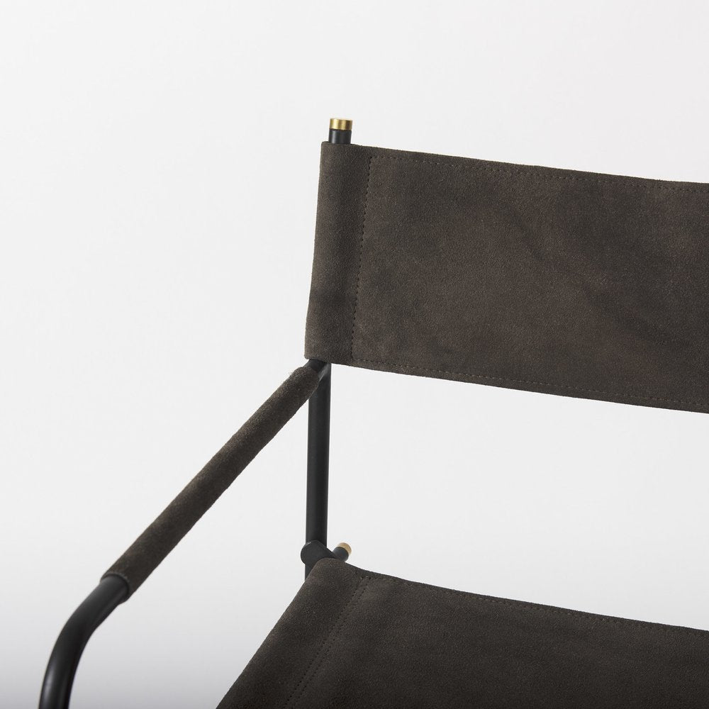 26" Brown And Black Leather And Metal Bar Chair — view 6