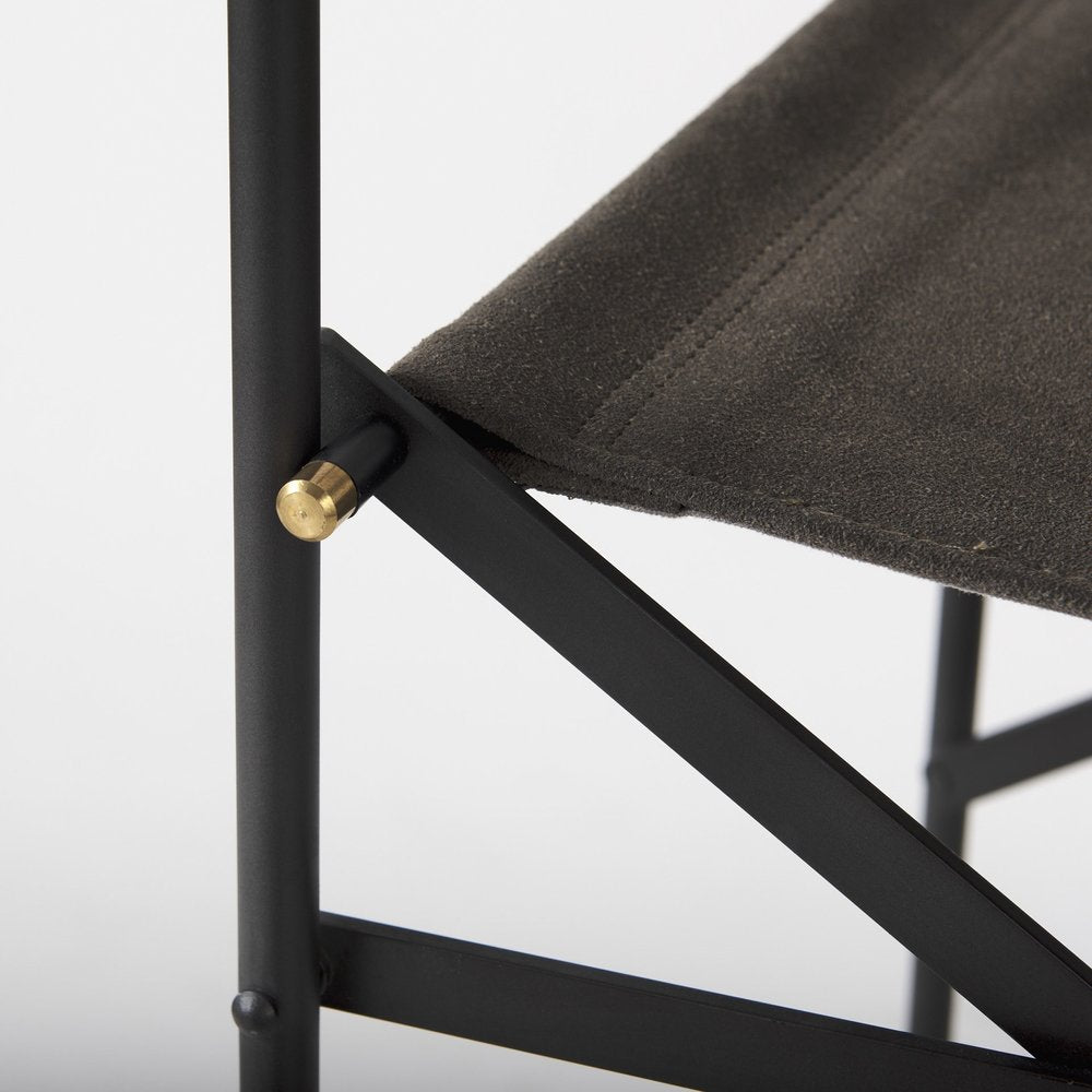 26" Brown And Black Leather And Metal Bar Chair — view 7