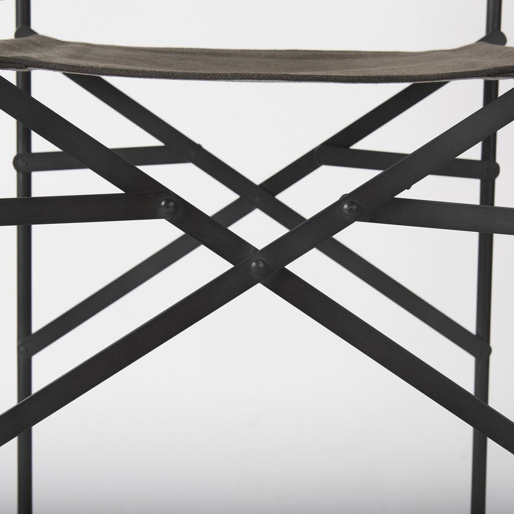 26" Brown And Black Leather And Metal Bar Chair HomeRoots