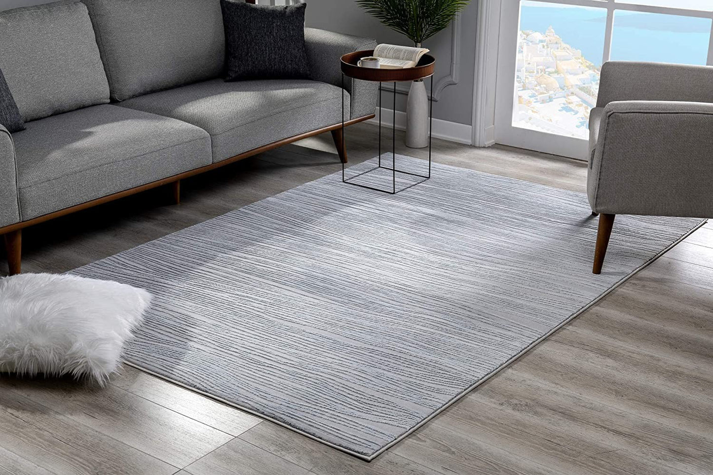 4’ X 6’ Blue Modern Abstract Stripe Area Rug