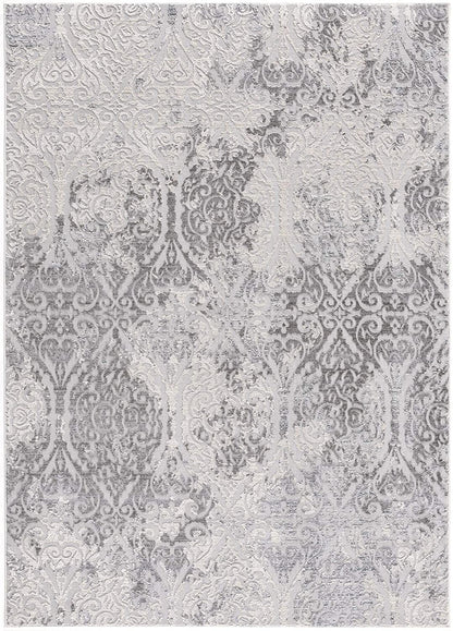 4’ X 6’ Cream And Gray Tinted Ogee Pattern Area Rug